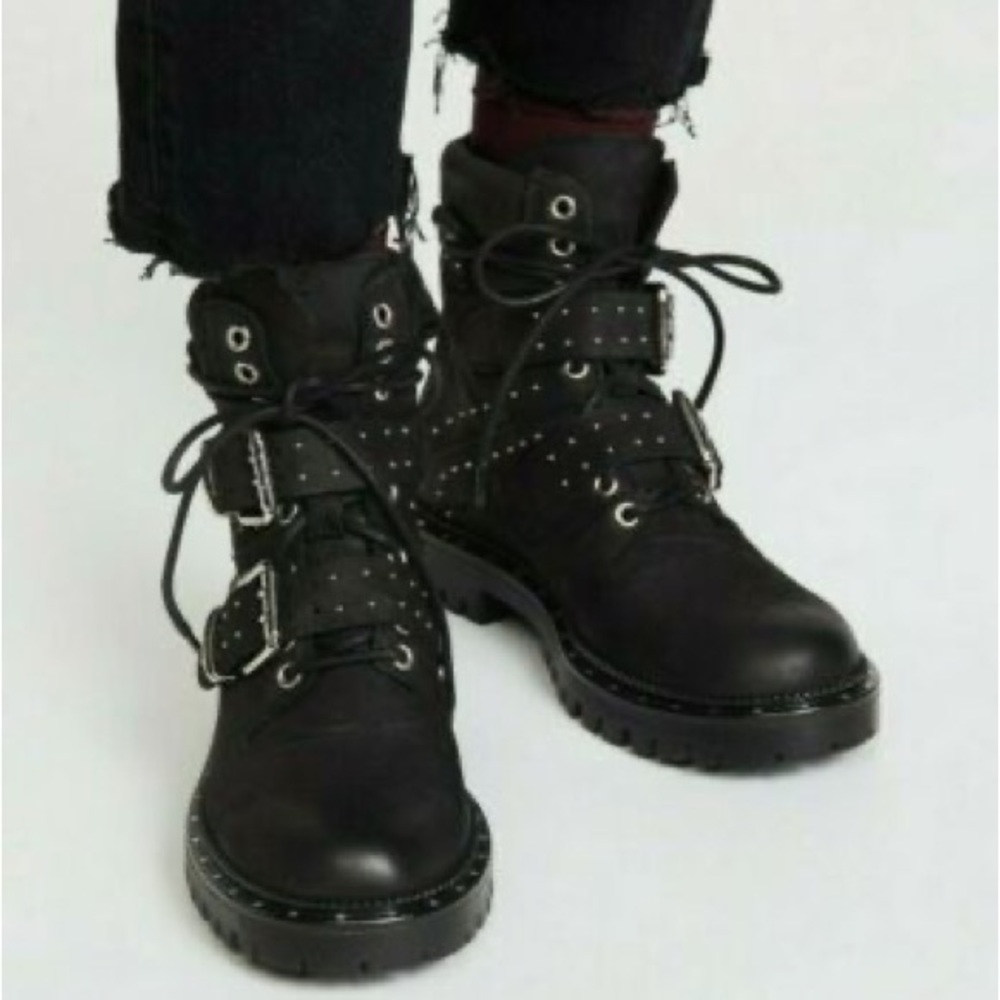 Free people black leather studded combat boots